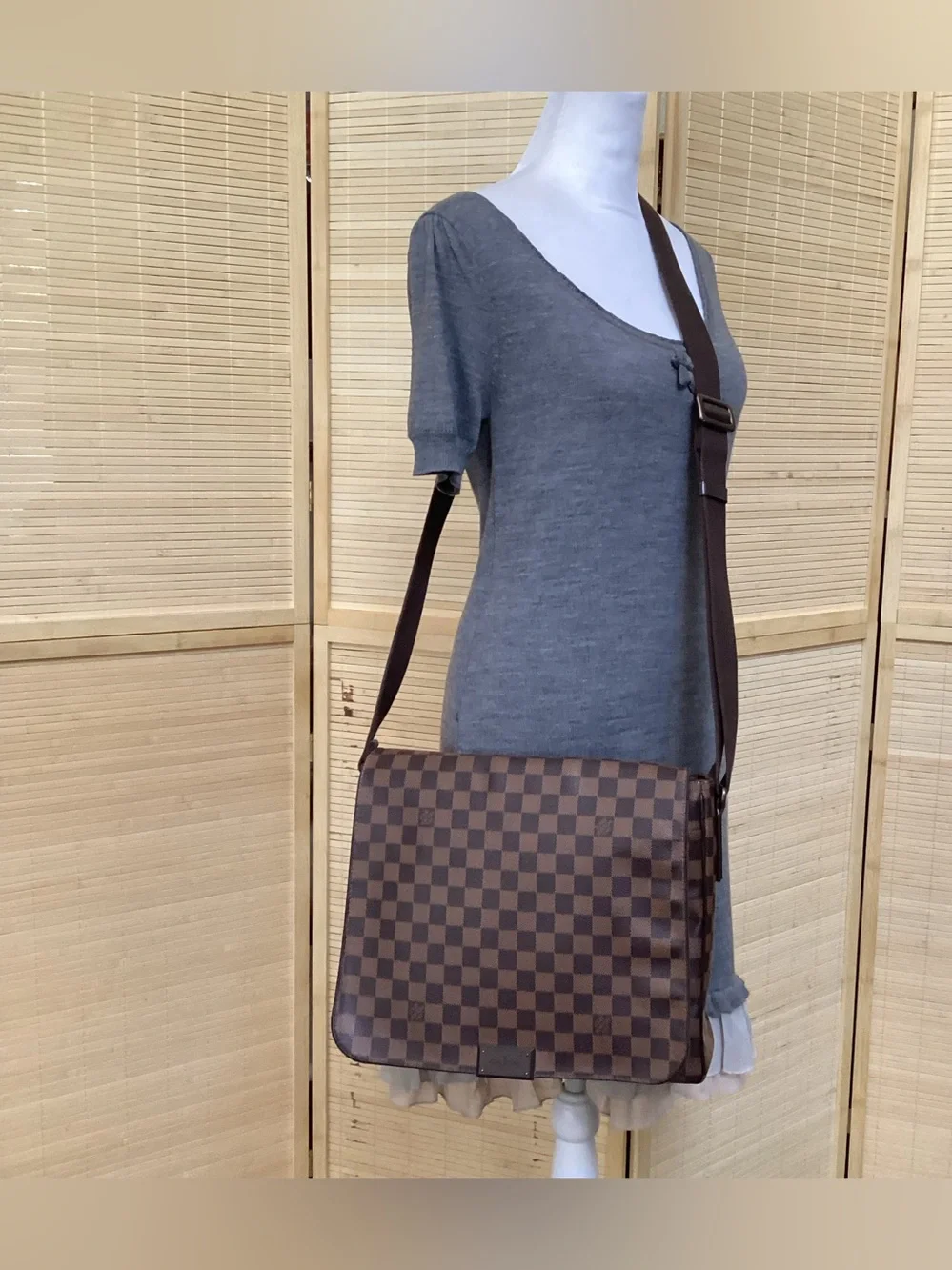 Louis Vuitton Damier Ebene District MM messenger bag.